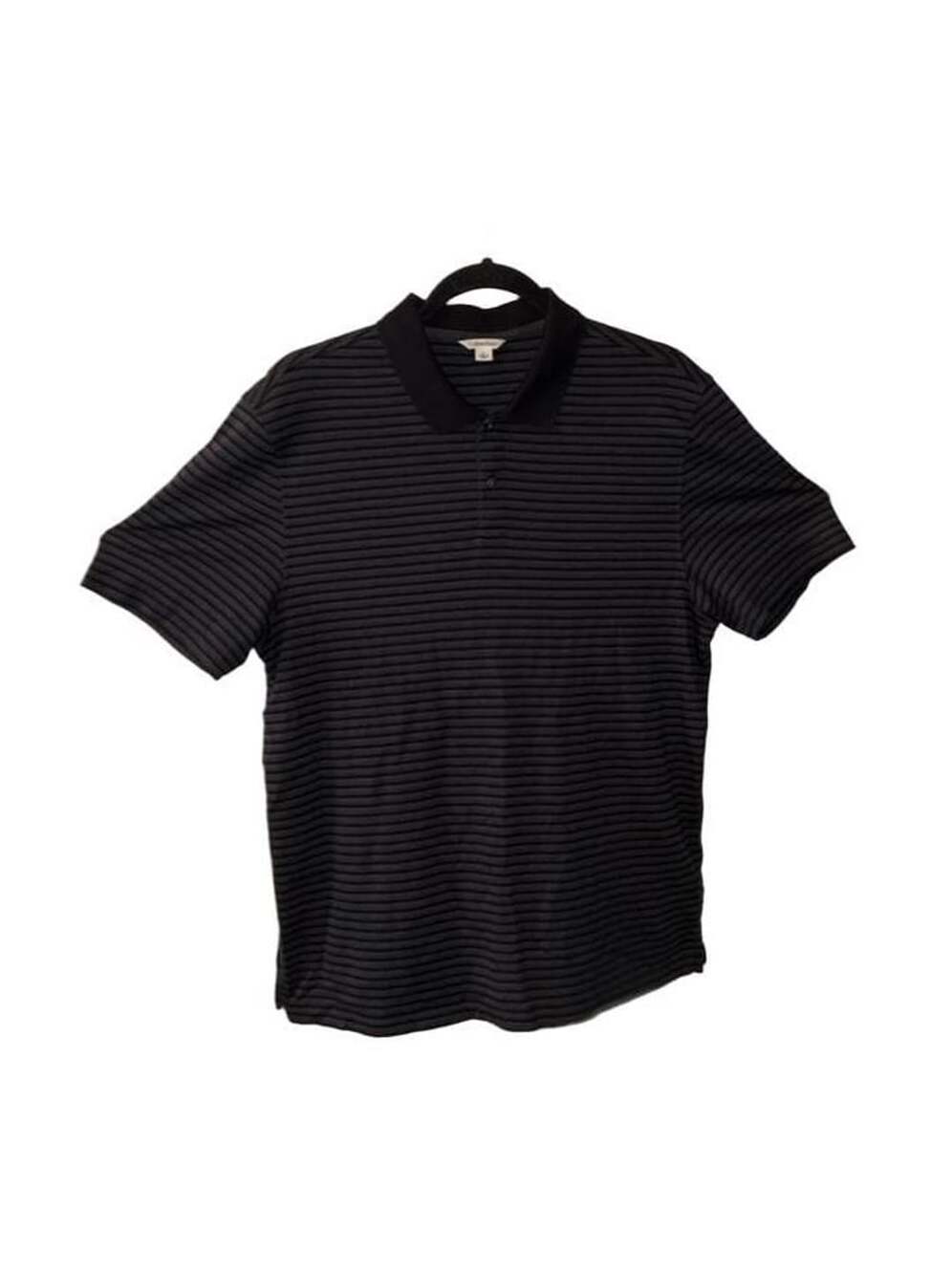 Calvin Klein Mens Large Gray Black Stripe Comfort Casual Short Sleeve Polo Shirt